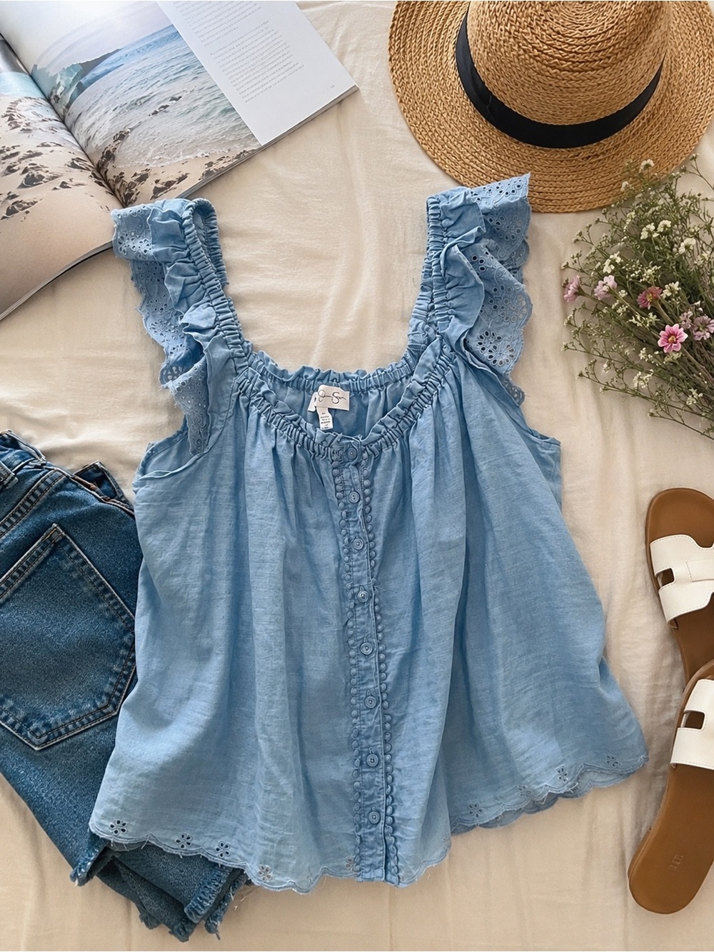 Jessica Simpson Light Blue Ruffle Sleeve Top
Size: Medium
Condition: Like New